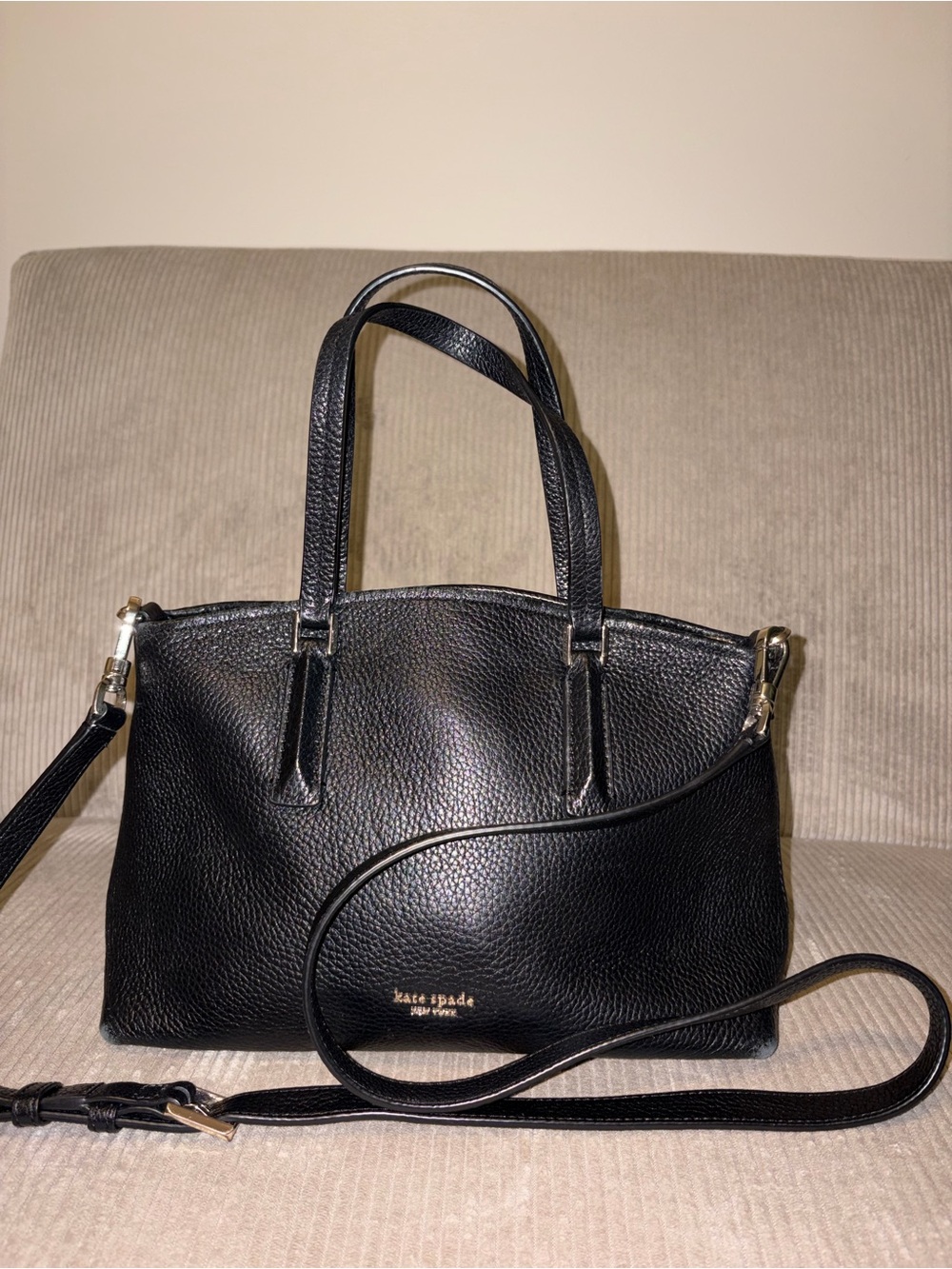 kate spade Black Pebbled Leather Satchel with Detachable Strap